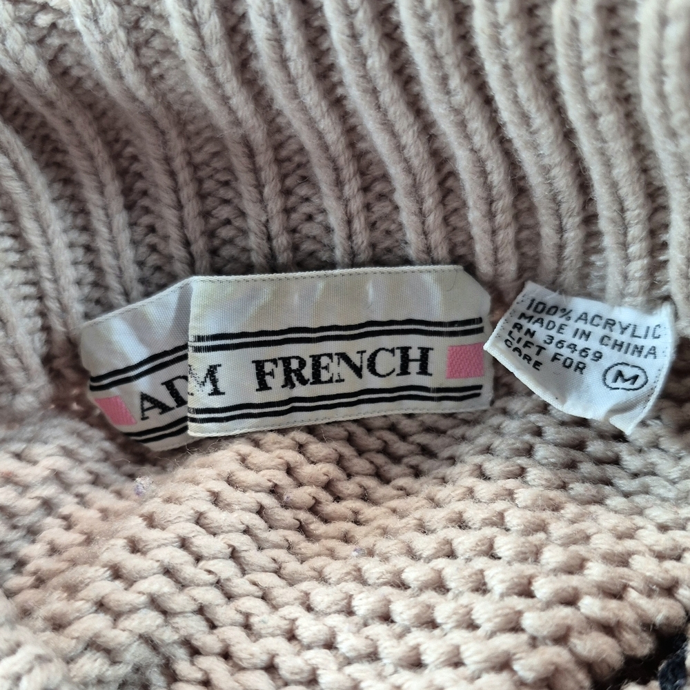 Vintage 80s 90s Adam French Chunky Knit Sweater Geometric Abstract Mock Neck Med - Picture 2 of 9